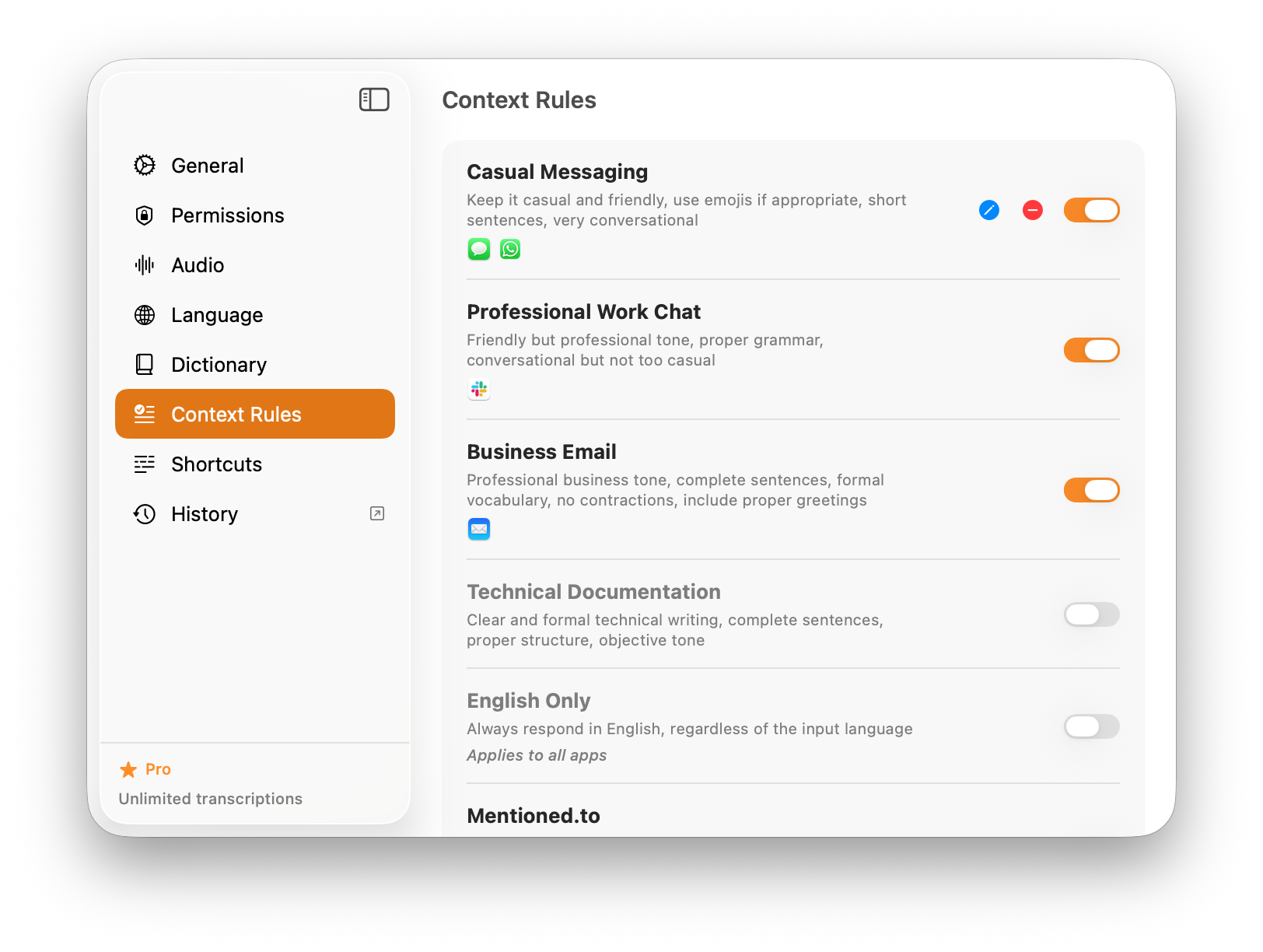 AI Dictation Context Rules